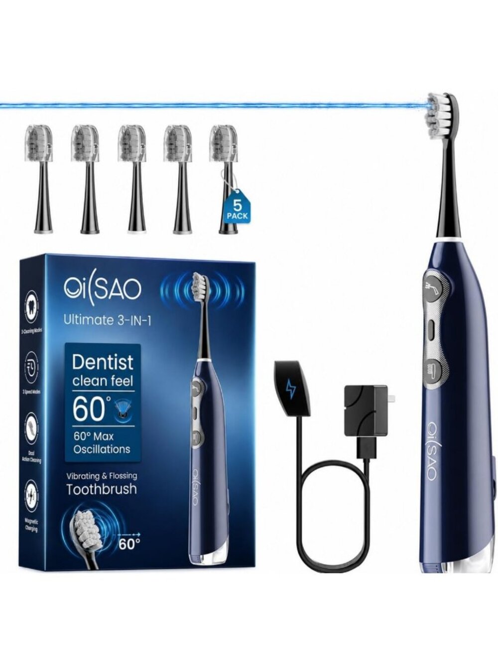 Sonic Electric Toothbrush & Water Flosser 3-in-1 for Adults, Cordless & Powerful
